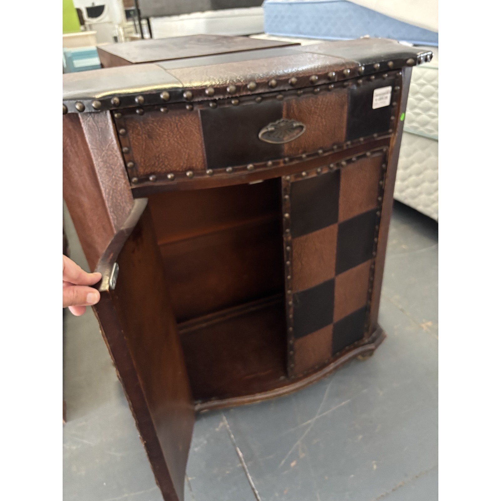 Vintage-Style Faux Leather Checkerboard Cabinet - Image 5