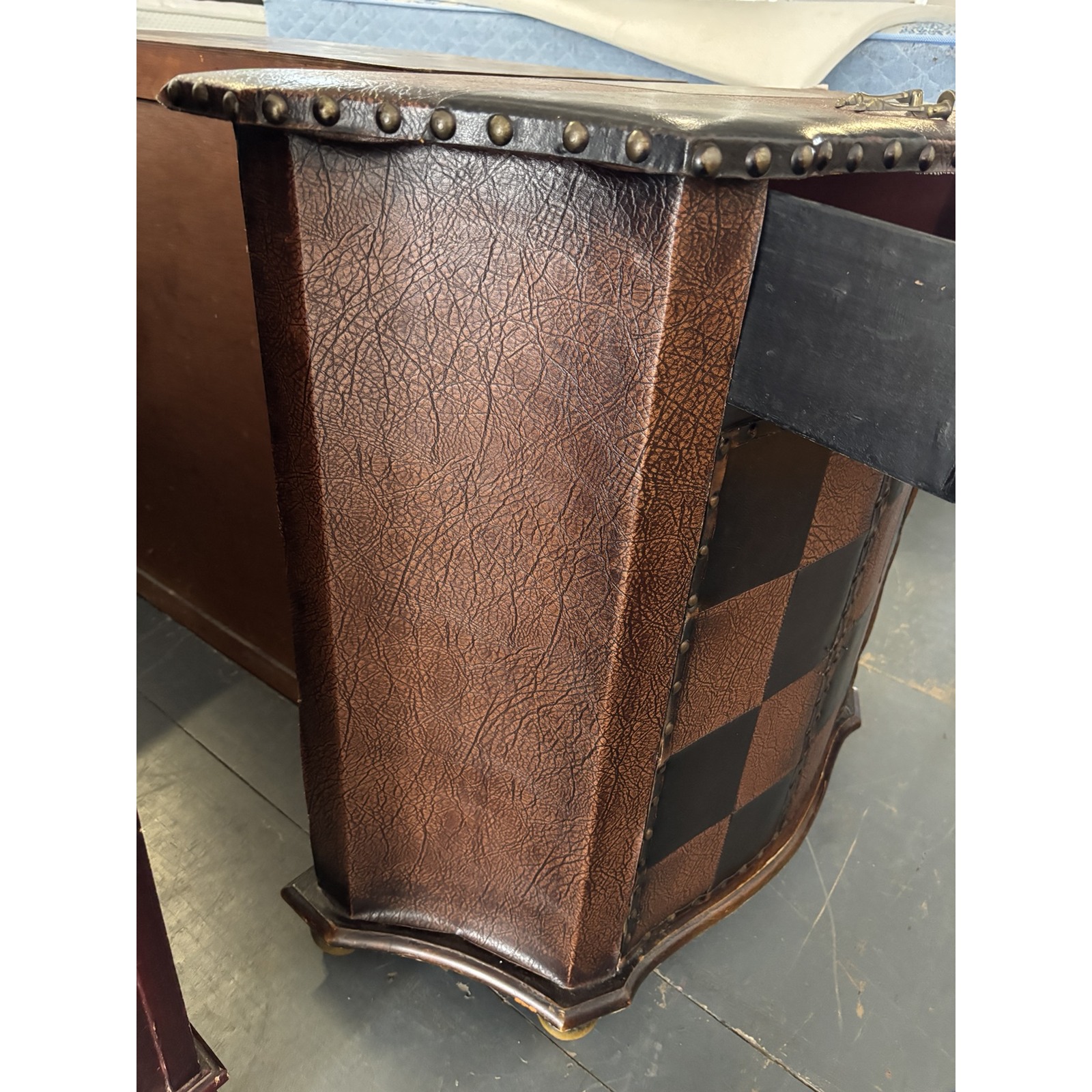 Vintage-Style Faux Leather Checkerboard Cabinet - Image 4