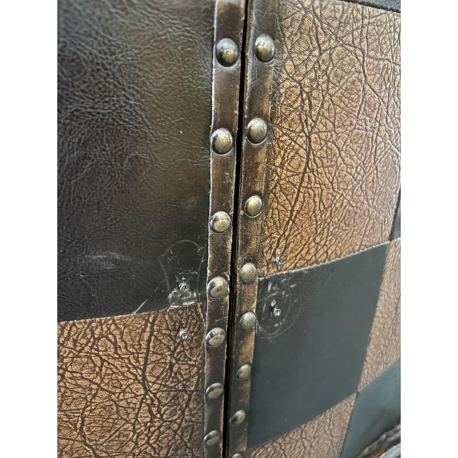 Vintage-Style Faux Leather Checkerboard Cabinet - Image 3