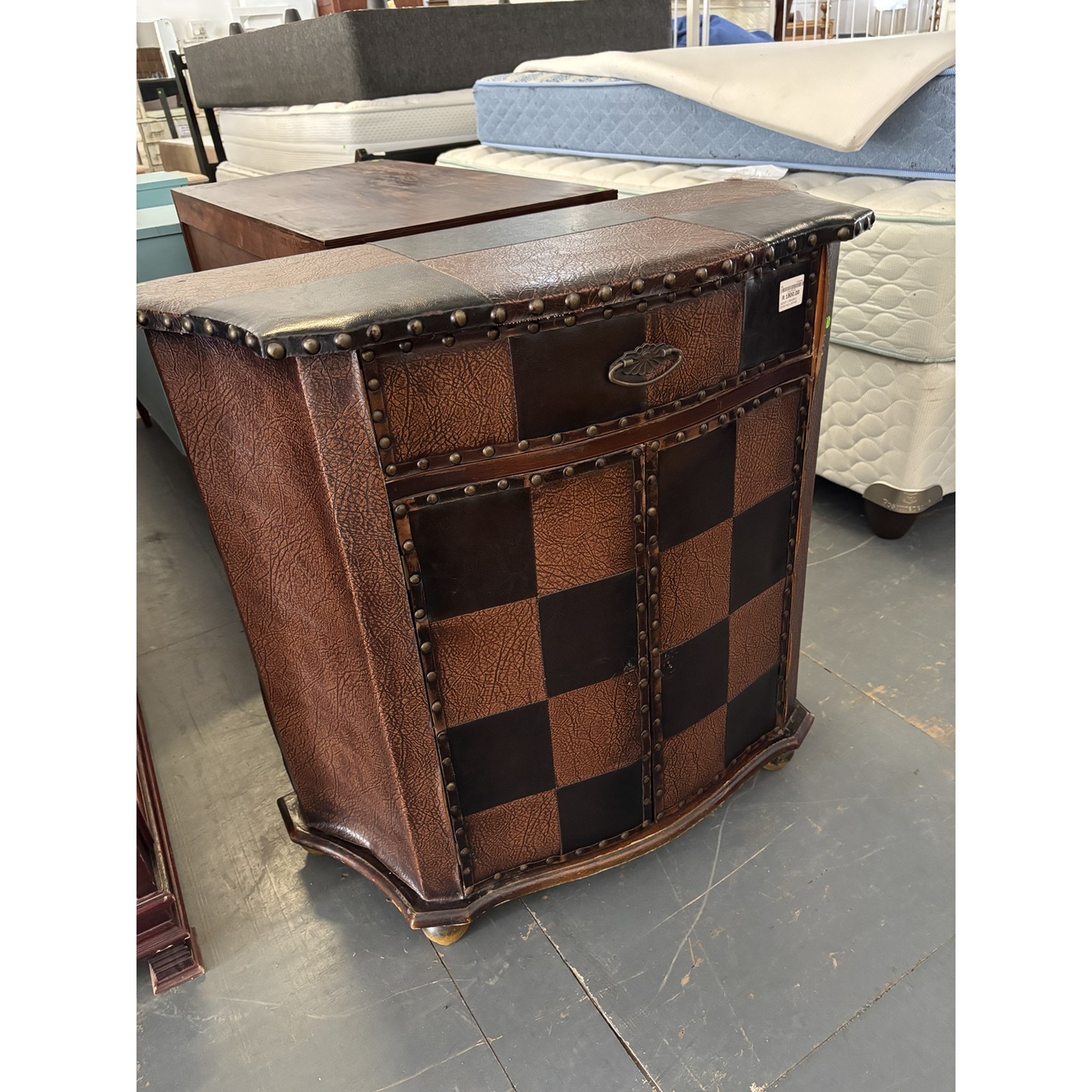 Vintage-Style Faux Leather Checkerboard Cabinet - Image 2