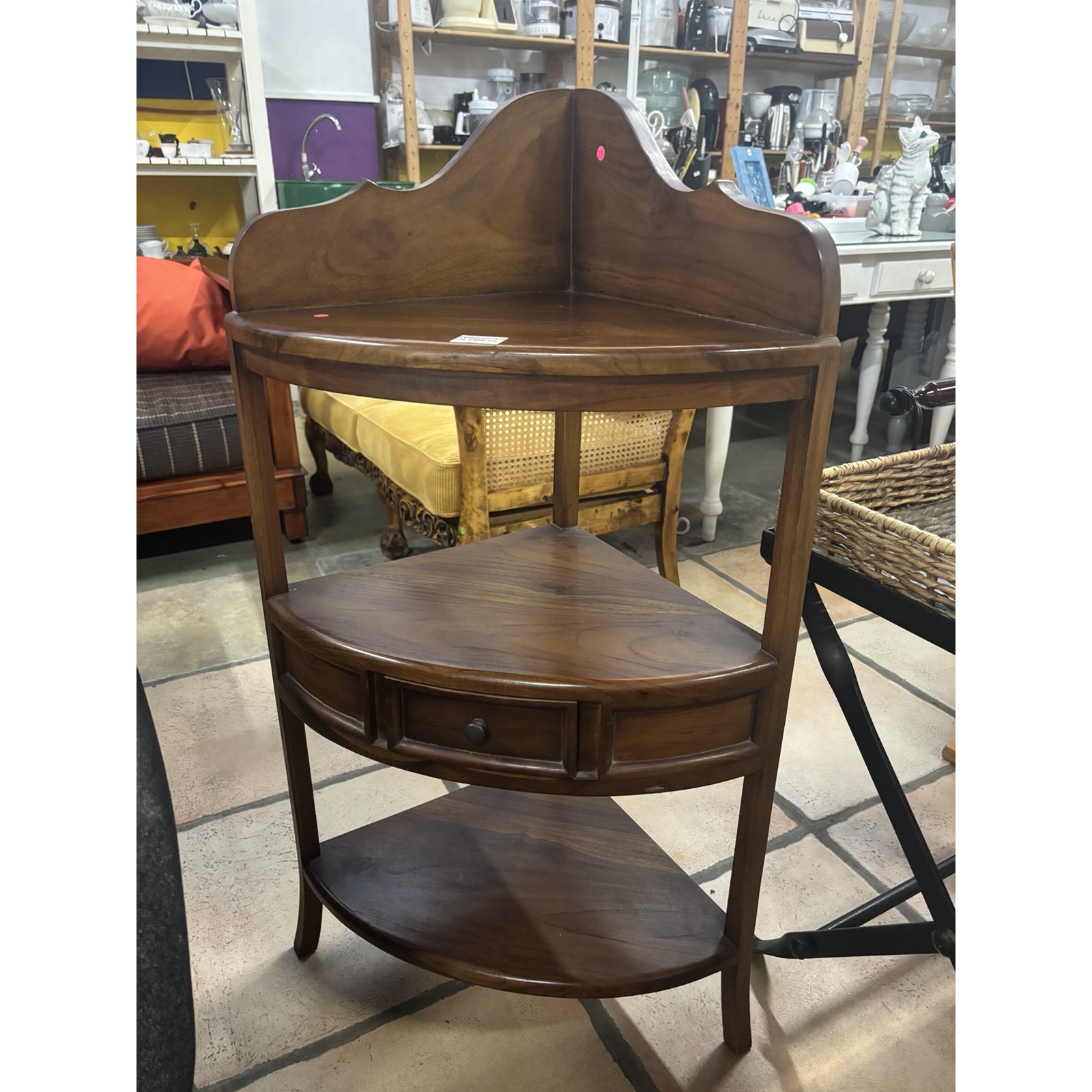 Mahogany Corner Display Stand with Drawer & Shelves - Image 5