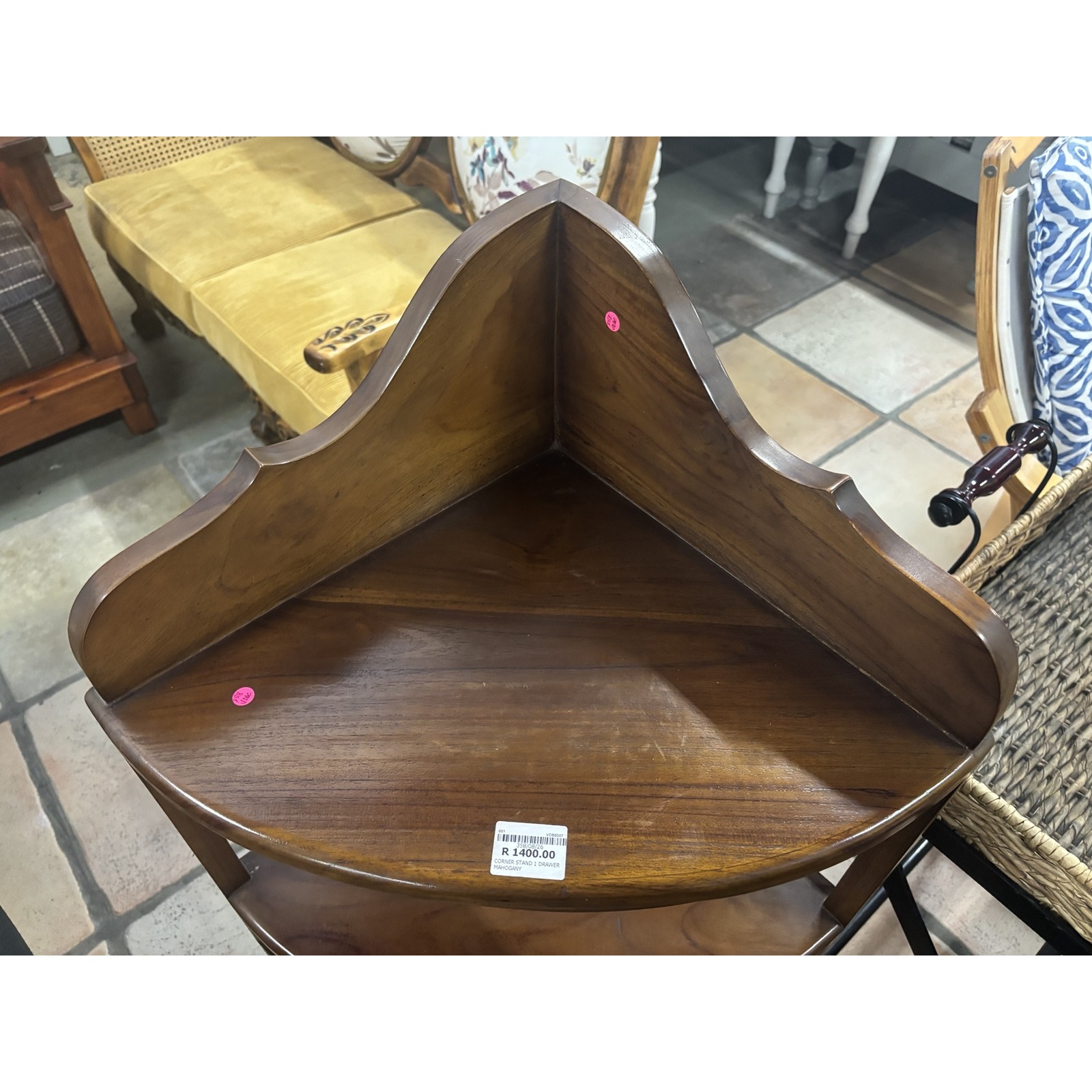 Mahogany Corner Display Stand with Drawer & Shelves - Image 3