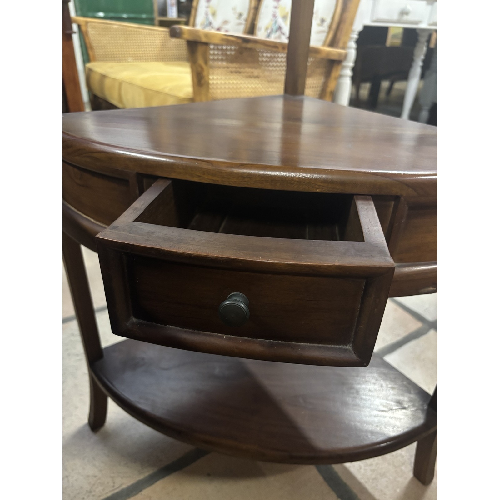 Mahogany Corner Display Stand with Drawer & Shelves - Image 2