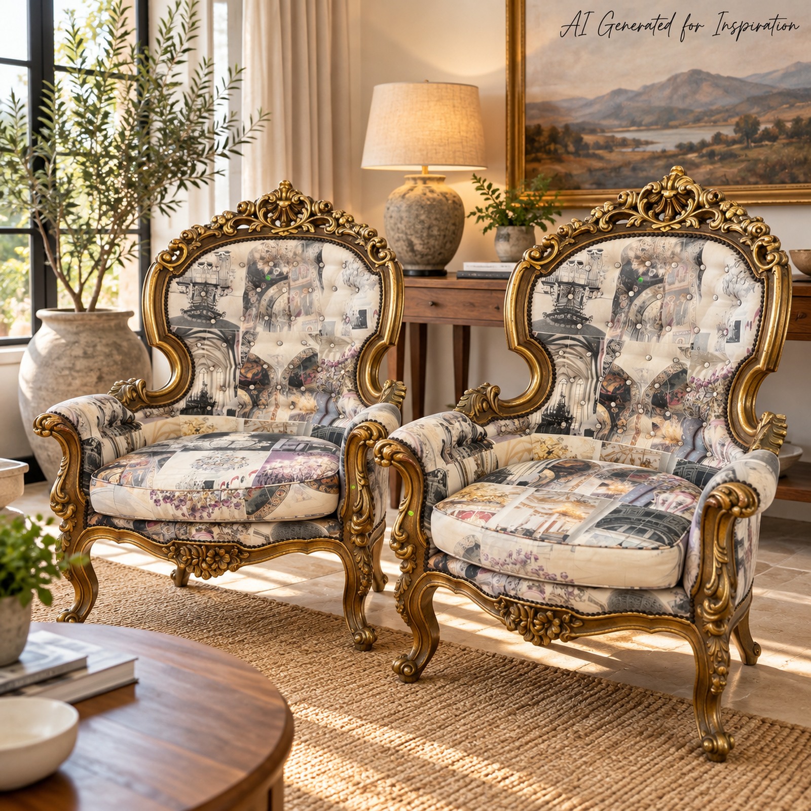Pair of Ornate Gold Rococo Armchairs – Statement Pieces