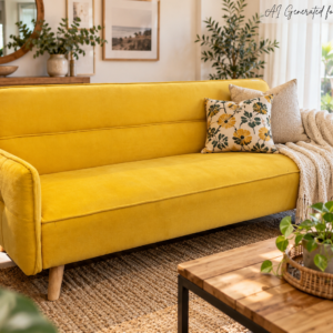 Mustard Yellow Upholstered 3-Seater Sleeper Couch