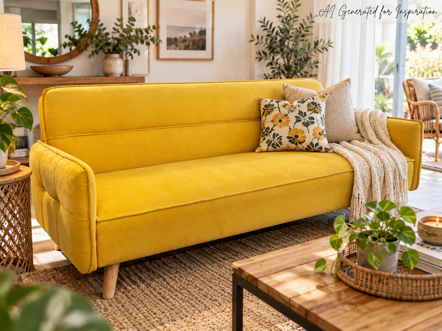 Mustard Yellow Upholstered 3-Seater Sleeper Couch