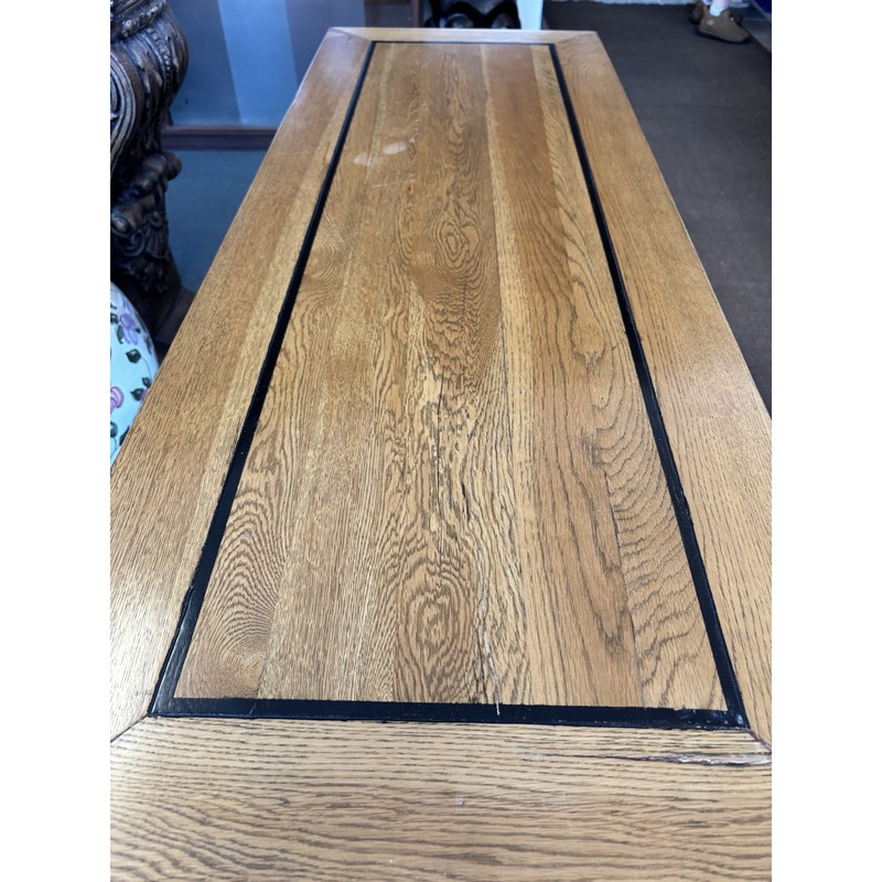 Oak Finish Console Table with Black X-Leg Base - Image 2