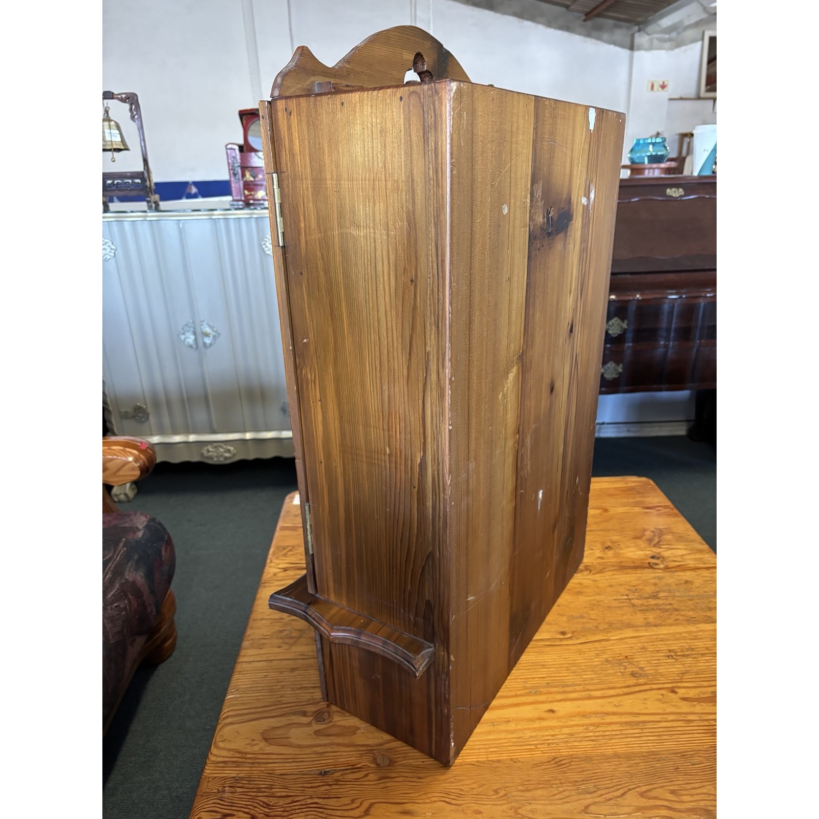 Vintage Oregon Pine Wall Cabinet with Glass Doors & Drawers - Image 2