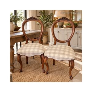 Pair of Vintage Carved Balloon Back Dining Chairs