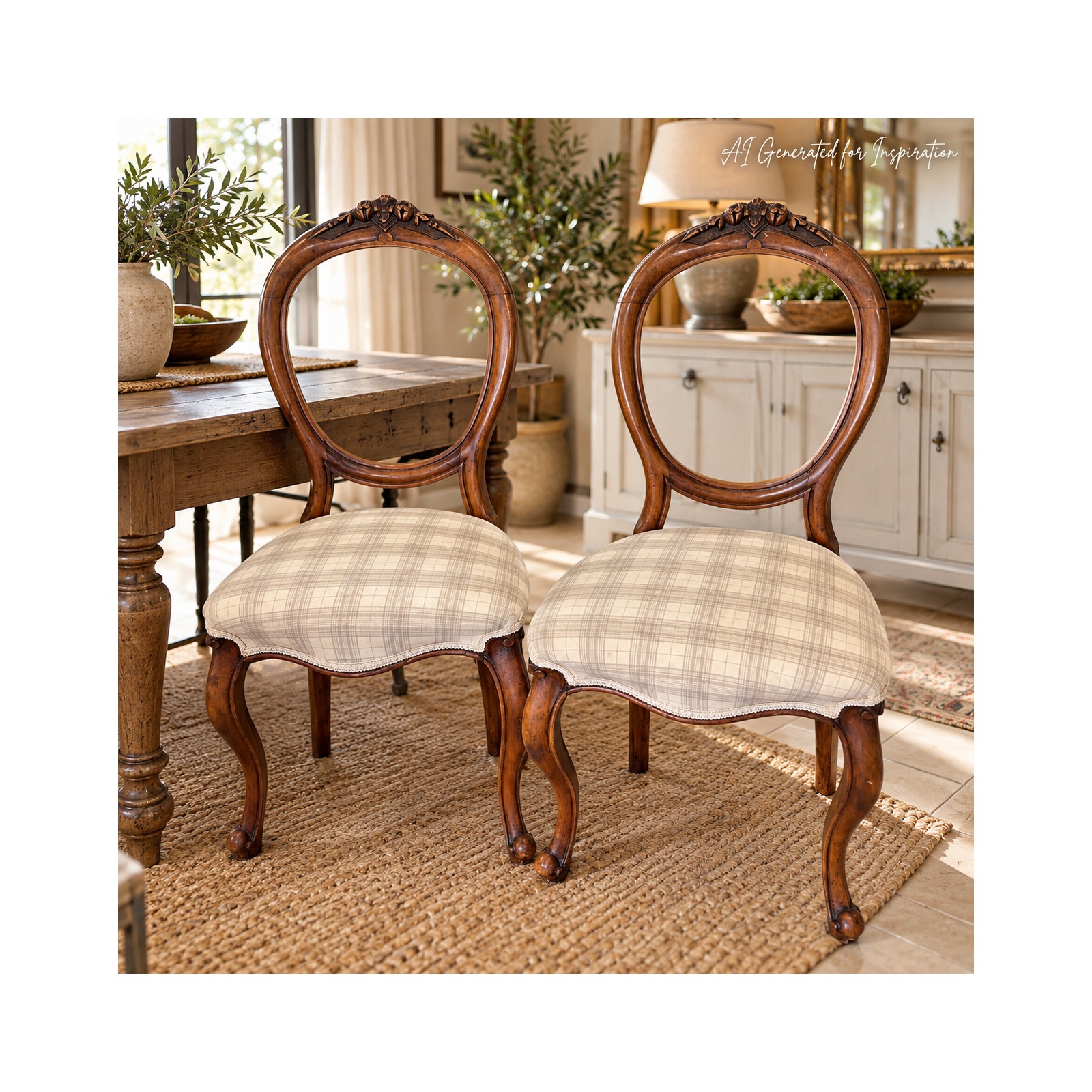 Pair of Vintage Carved Balloon Back Dining Chairs