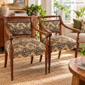 Pair of Vintage Mahogany Armchairs with Tropical Upholstery
