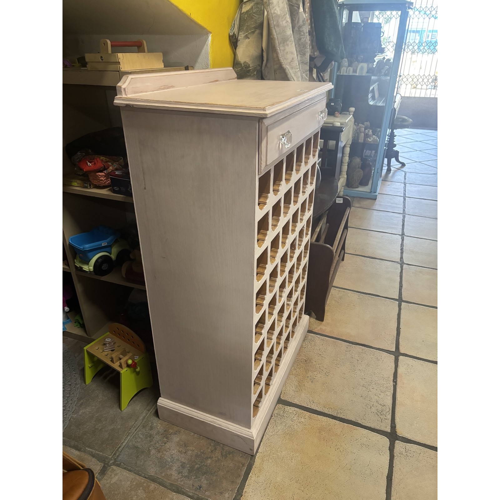 Shabby Chic Pink Wooden Wine Cabinet – 42 Bottles - Image 4