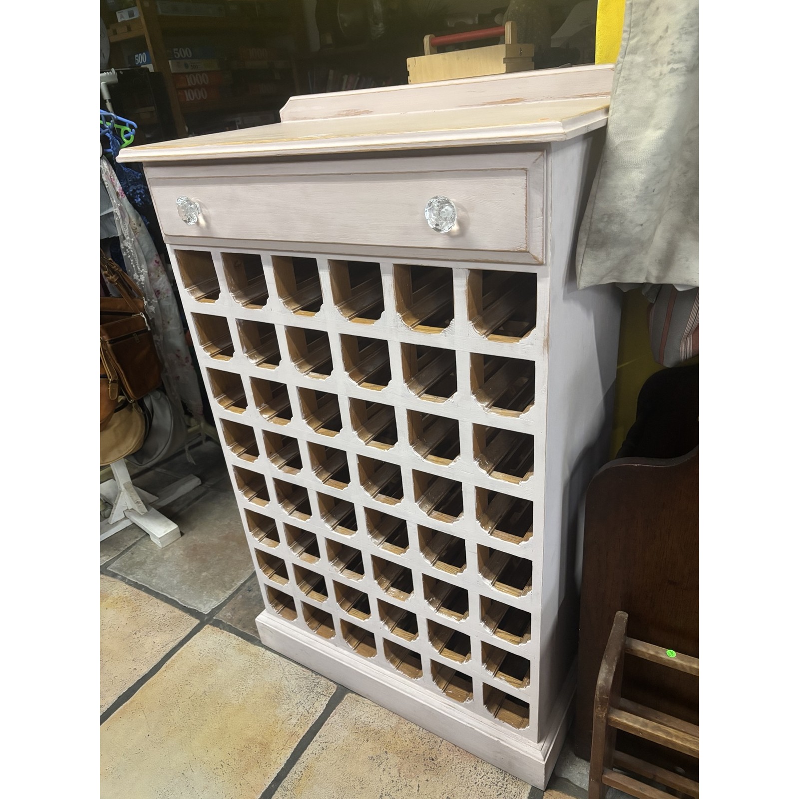 Shabby Chic Pink Wooden Wine Cabinet – 42 Bottles - Image 2