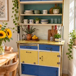 Vintage Retro Kitchen Cabinet – Blue & Yellow