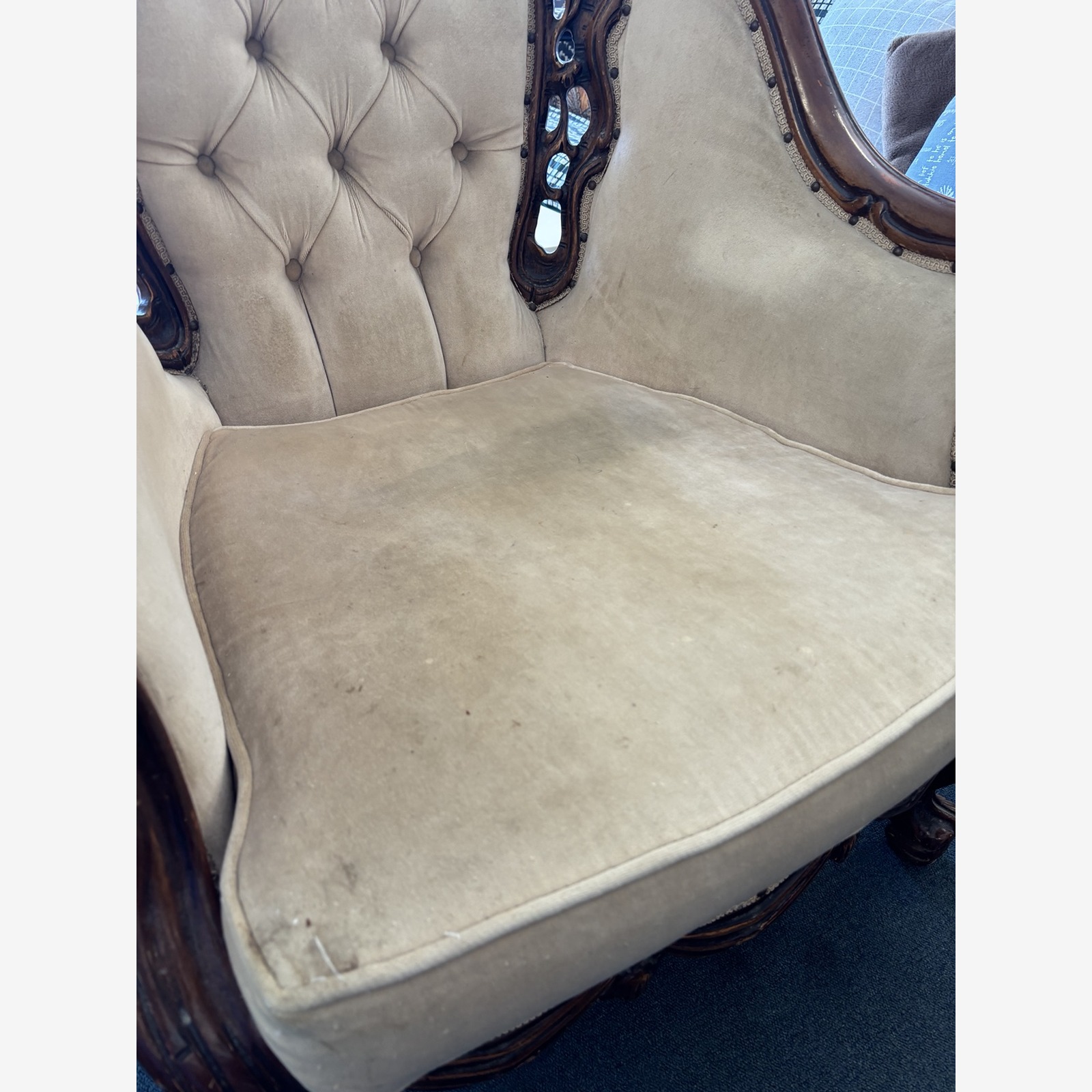 Ornately Carved Rococo Style Upholstered Armchair - Image 4