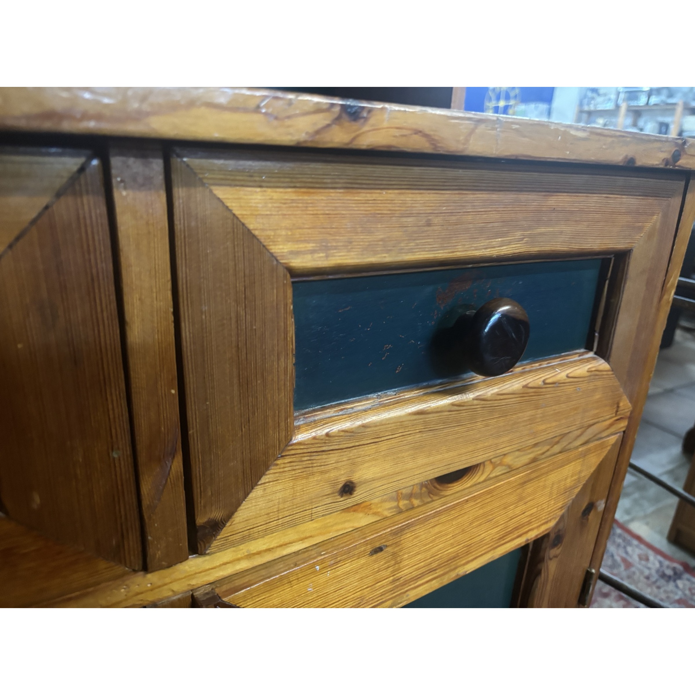 Rustic Pine Kitchen Dresser with Green Accents - Image 8