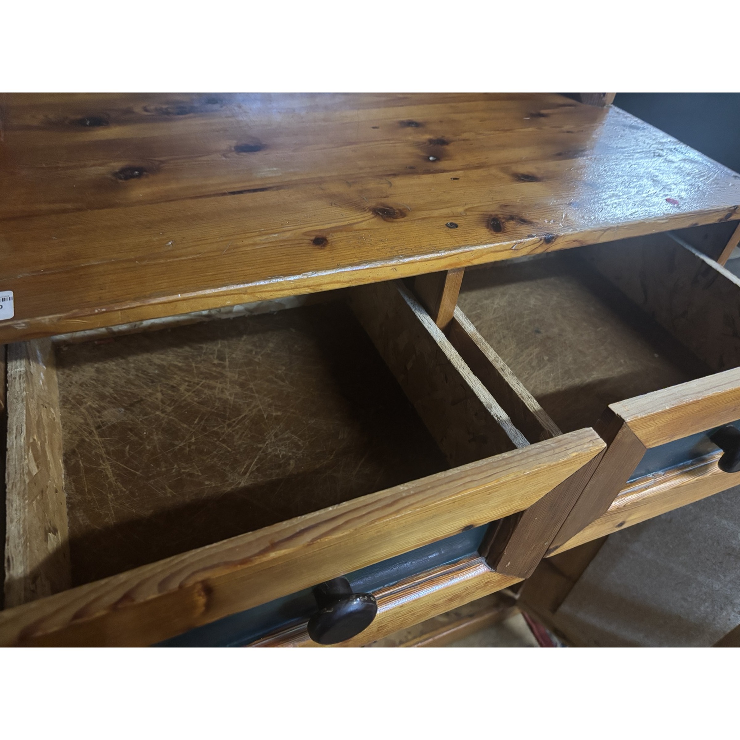 Rustic Pine Kitchen Dresser with Green Accents - Image 7