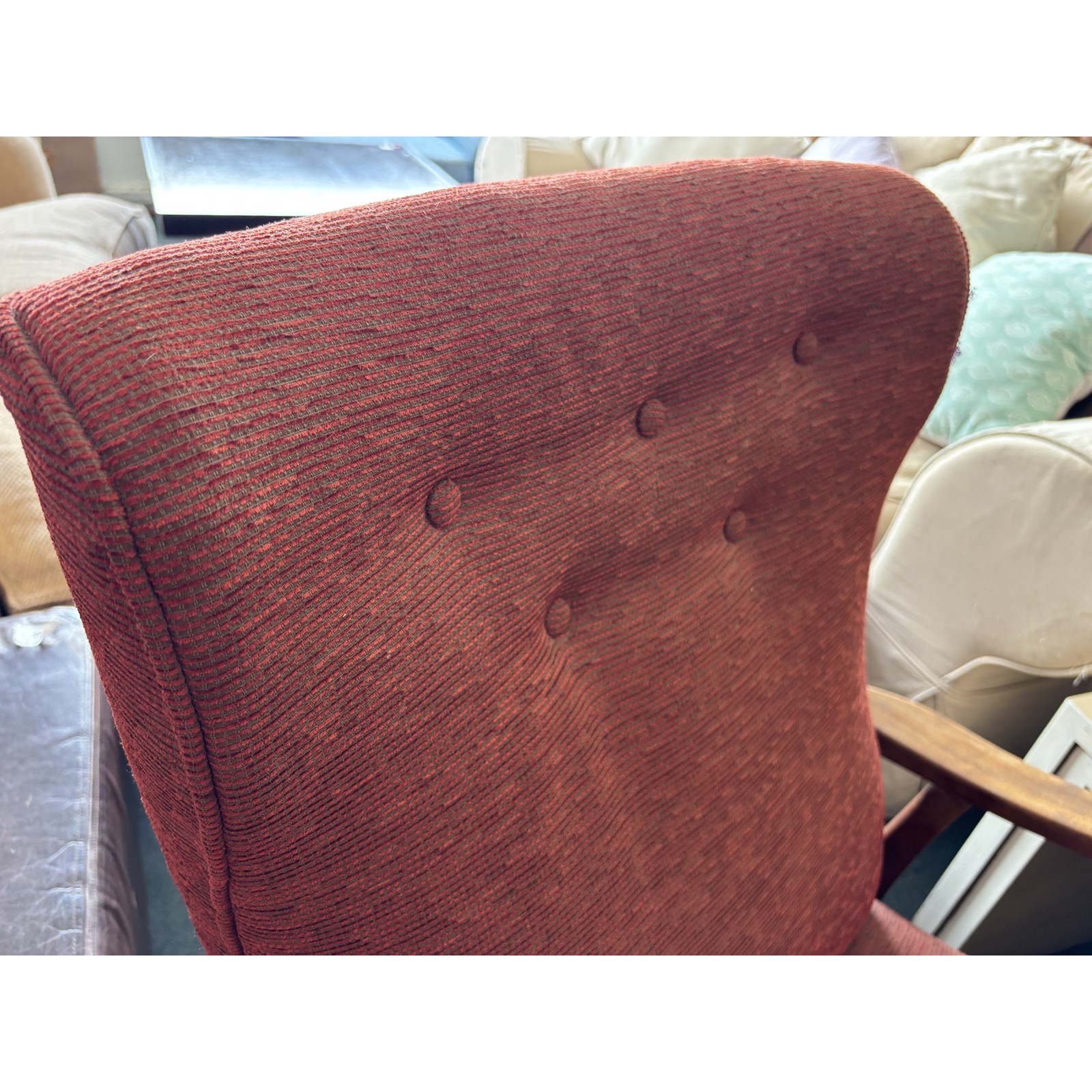 Vintage Wooden Armchair with Rust-Red Upholstery - Image 4