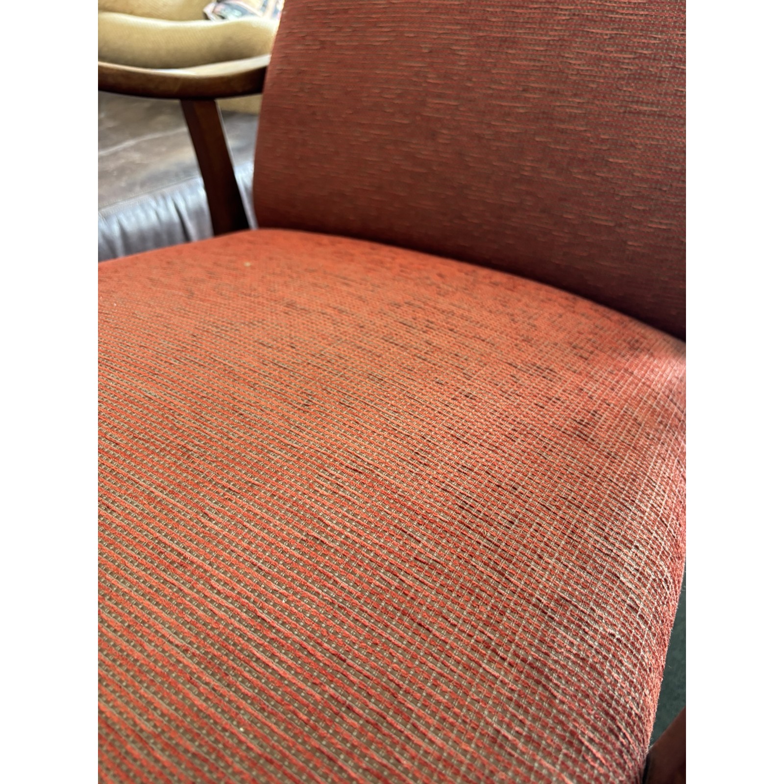 Vintage Wooden Armchair with Rust-Red Upholstery - Image 2