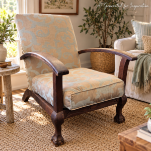 Vintage Wooden Ball & Claw Armchair – Upholstered