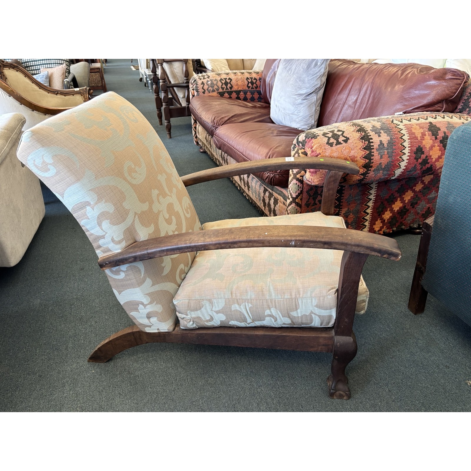 Vintage Wooden Ball & Claw Armchair – Upholstered - Image 4