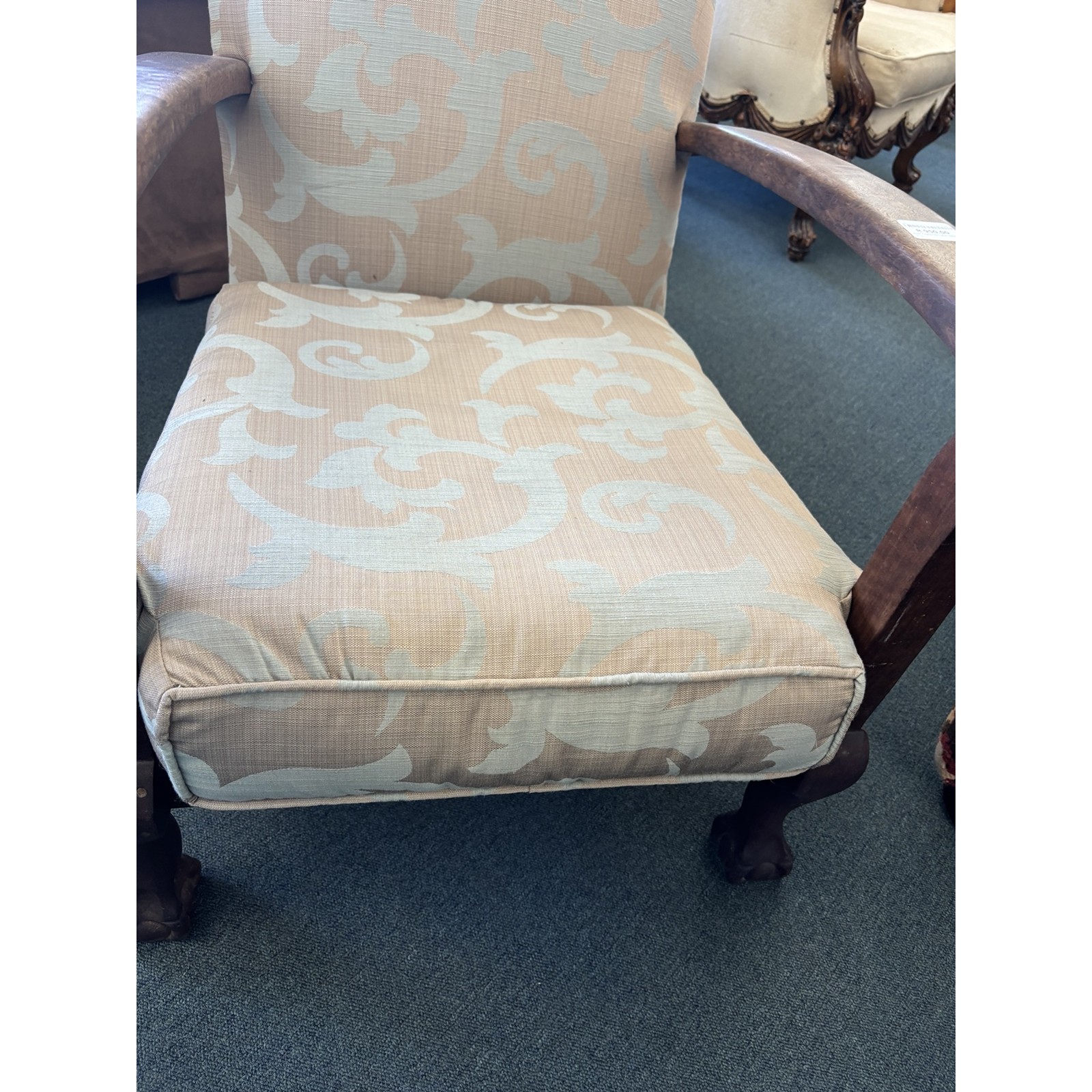 Vintage Wooden Ball & Claw Armchair – Upholstered - Image 3