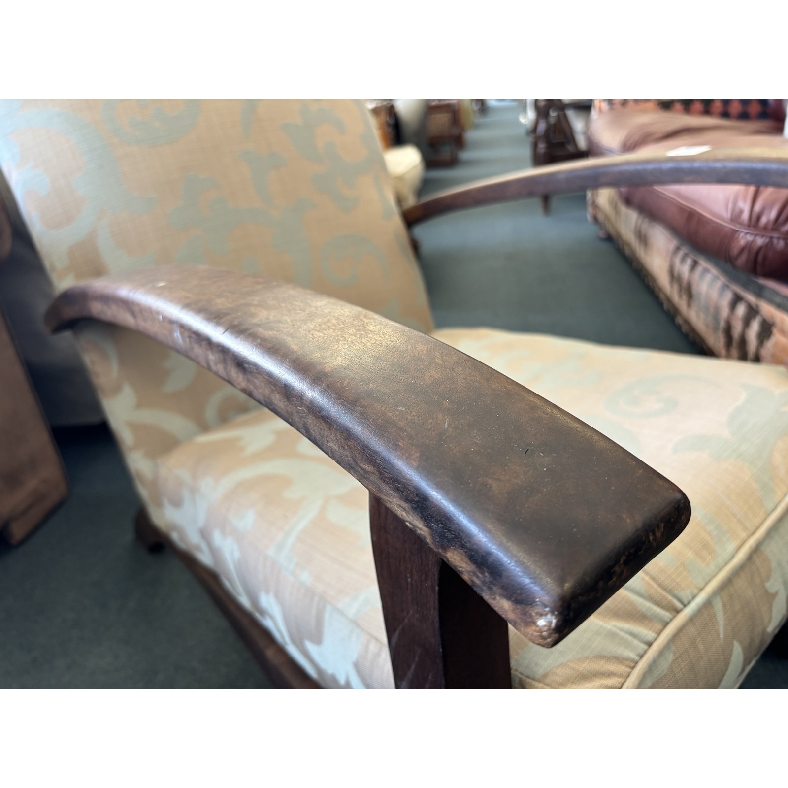 Vintage Wooden Ball & Claw Armchair – Upholstered - Image 2