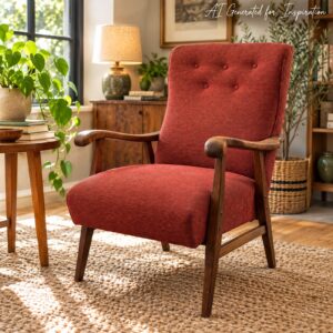 Vintage Wooden Armchair with Rust-Red Upholstery