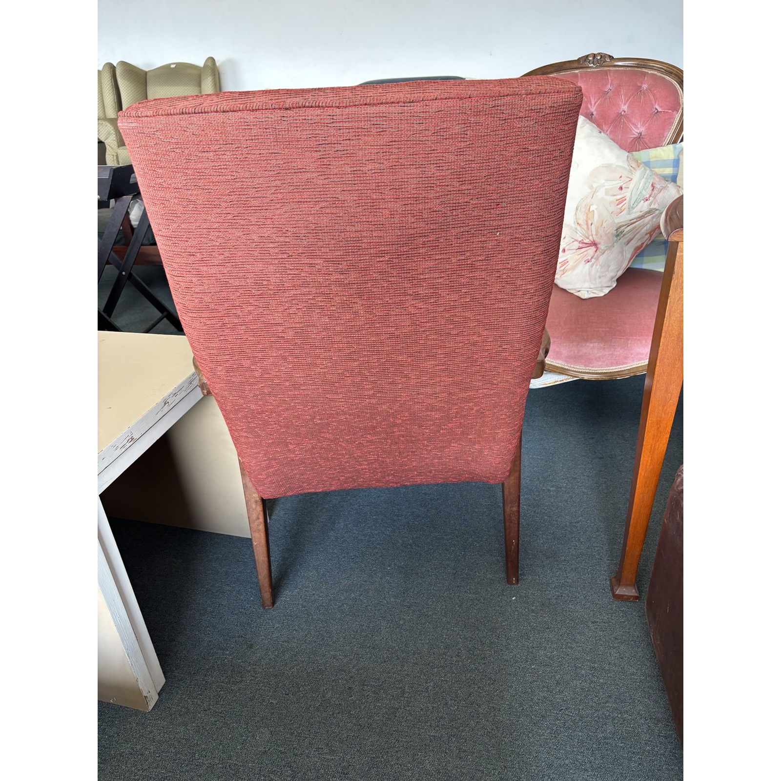 Vintage Wooden Armchair with Rust-Red Upholstery - Image 5