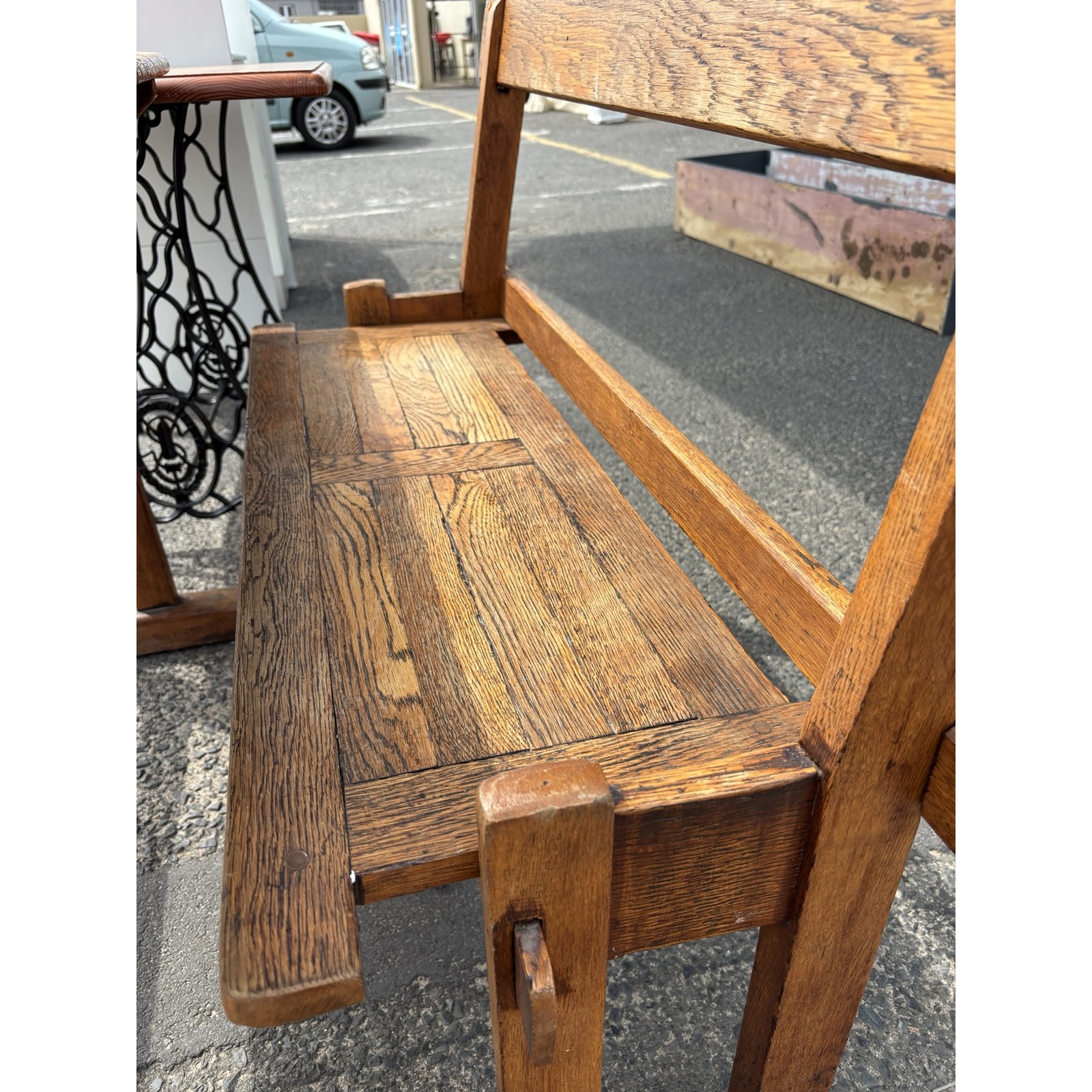Vintage Wooden School Desk & Bench Set - Image 4