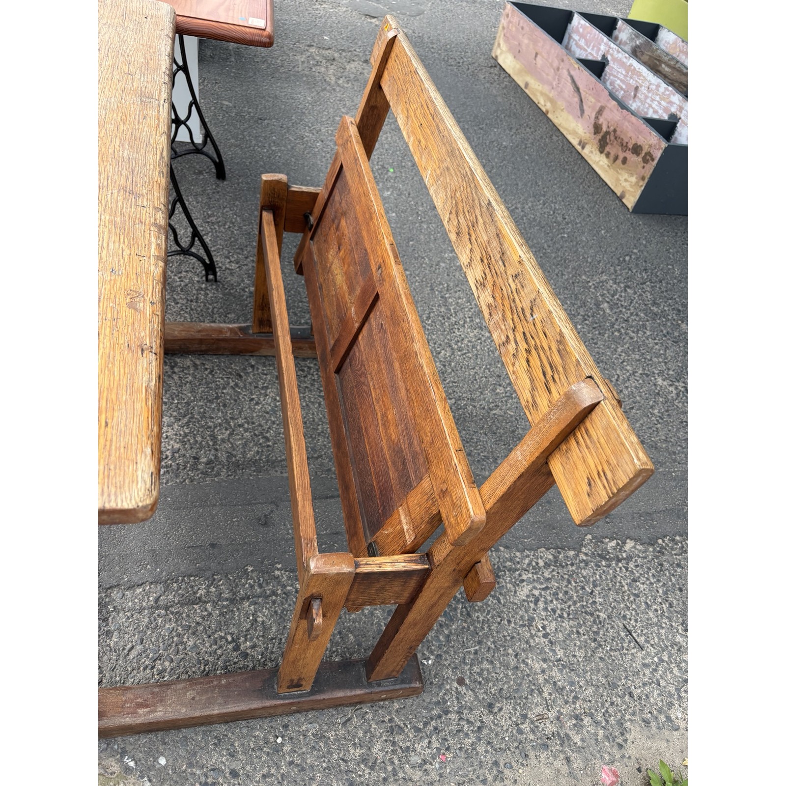 Vintage Wooden School Desk & Bench Set - Image 3