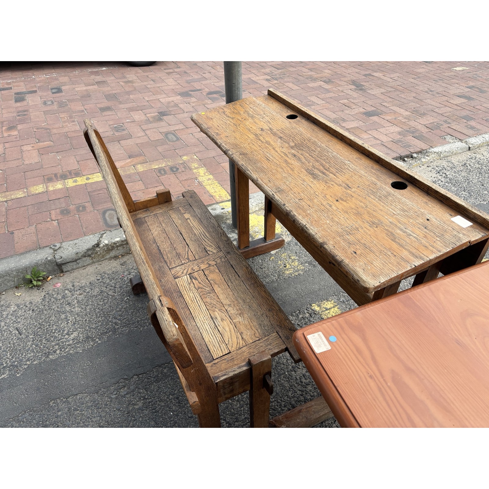 Vintage Wooden School Desk & Bench Set - Image 2