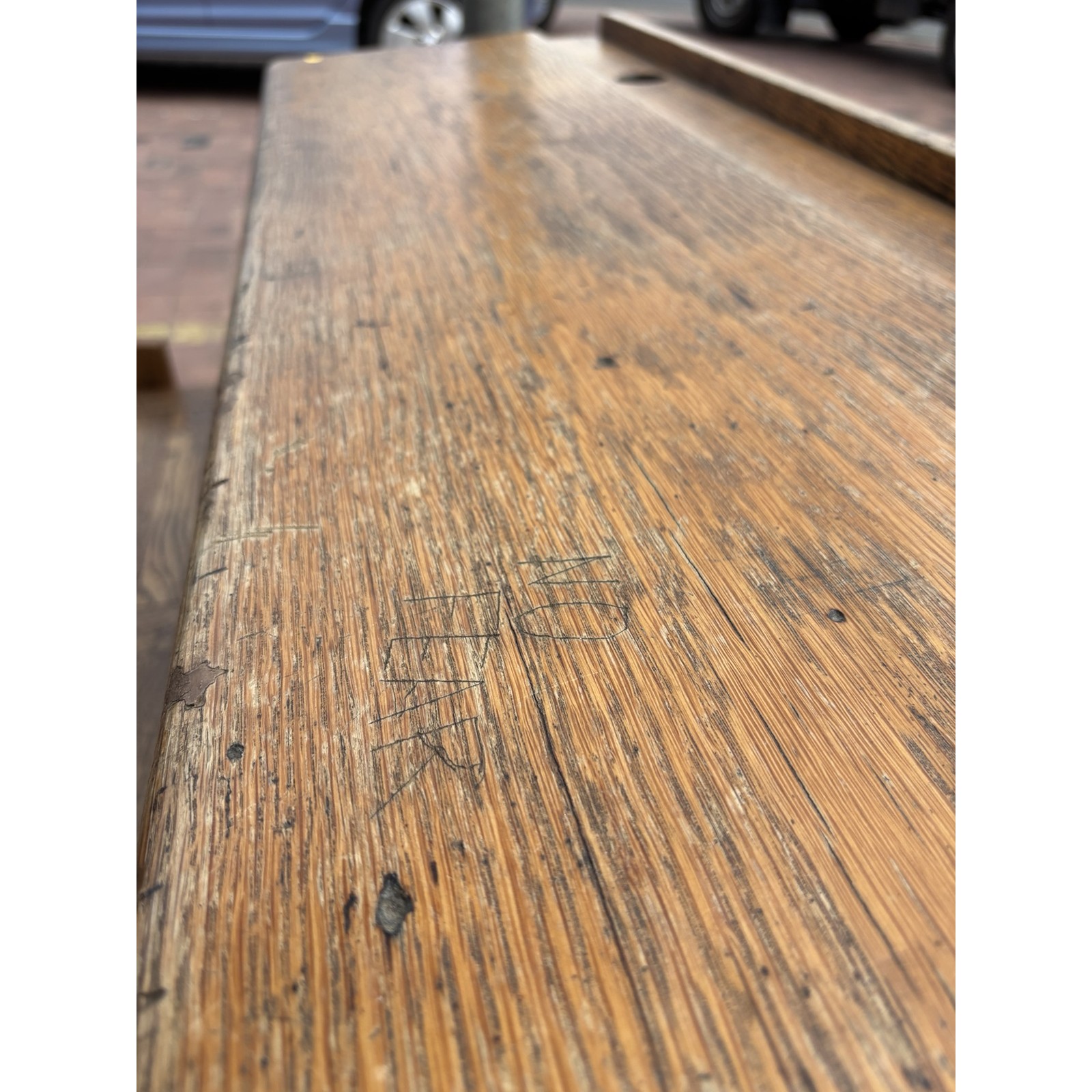 Vintage Wooden School Desk & Bench Set - Image 5