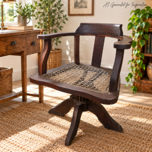 Vintage Wooden Captain's Office Swivel Chair