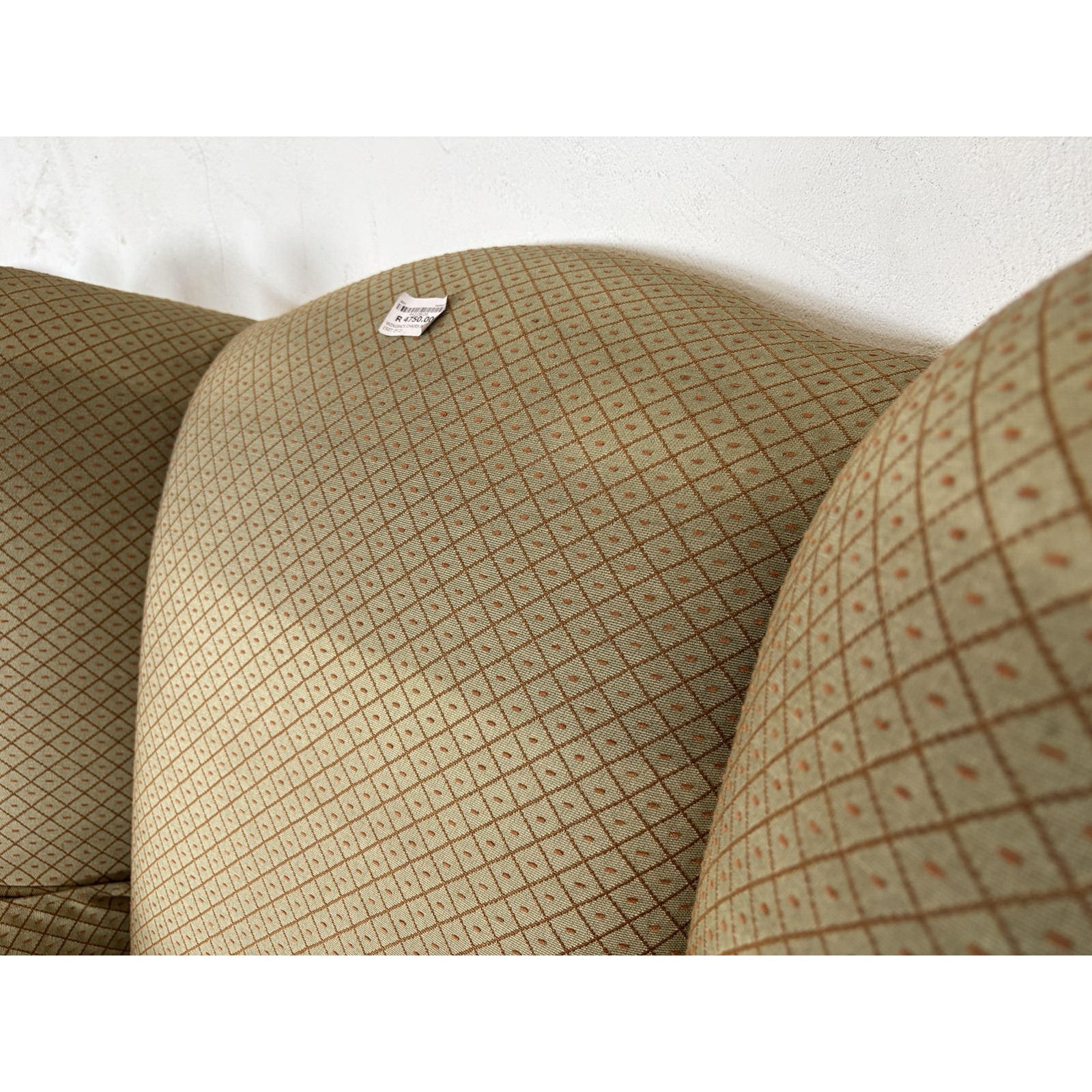 Classic Beige Patterned Wingback Armchairs – Pair - Image 2