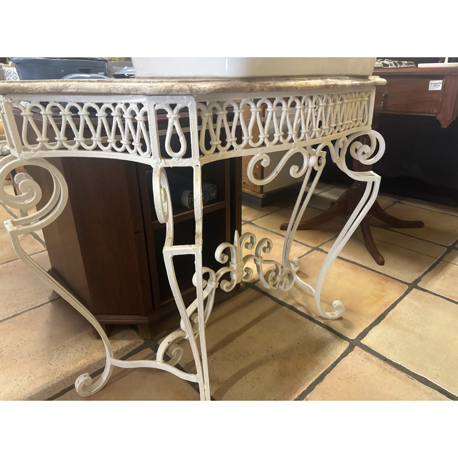 Ornate Wrought Iron Vanity with Marble Top & Basin - Image 3