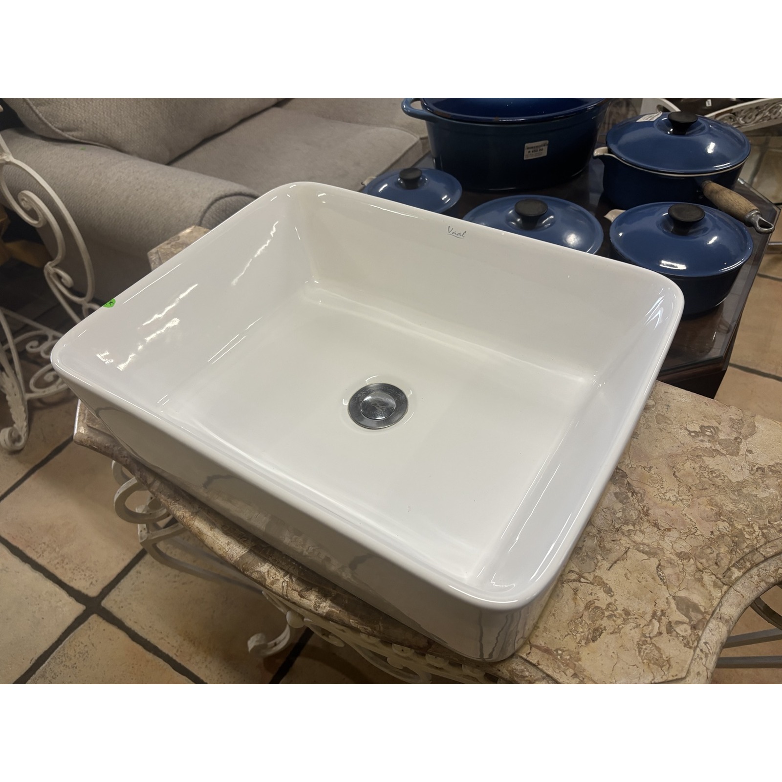Ornate Wrought Iron Vanity with Marble Top & Basin - Image 4