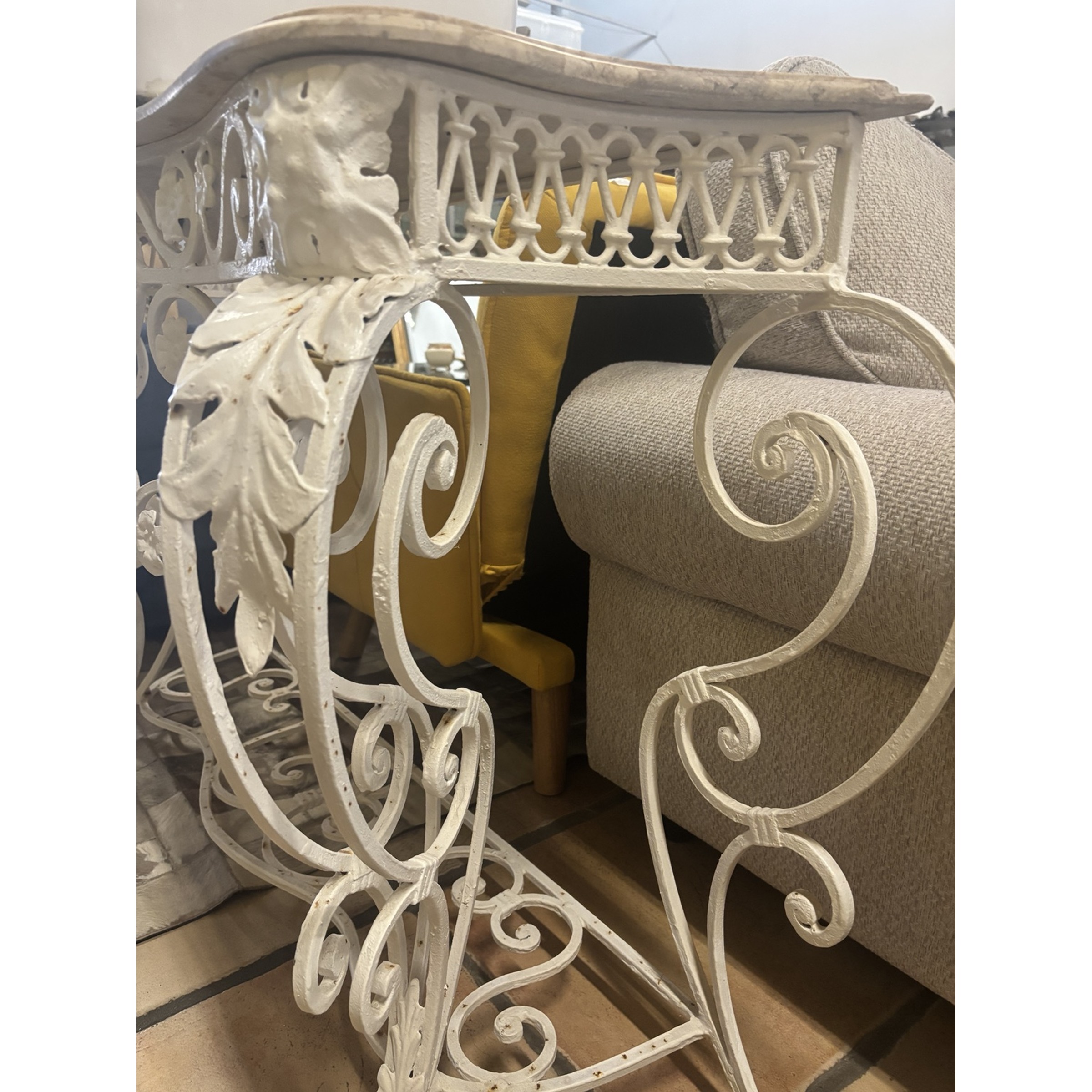 Ornate Wrought Iron Vanity with Marble Top & Basin - Image 5
